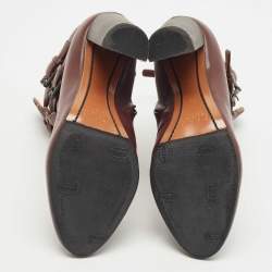 Pre Owned Chloe Burgundy Leather Buckle Detail Lace Up Ankle Booties Size 36