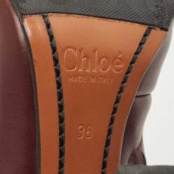 Pre Owned Chloe Burgundy Leather Buckle Detail Lace Up Ankle Booties Size 36