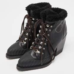 Pre Owned Chloe Black Leather Lace Up Ankle Booties Size 39