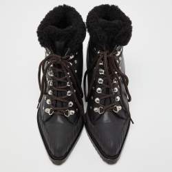 Pre Owned Chloe Black Leather Lace Up Ankle Booties Size 39