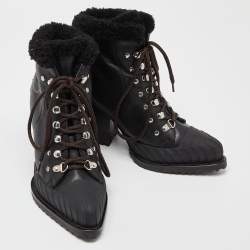 Pre Owned Chloe Black Leather Lace Up Ankle Booties Size 39