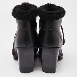 Pre Owned Chloe Black Leather Lace Up Ankle Booties Size 39