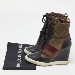 Pre Owned Chloe Tricolor Leather and Quilted Suede Wedge Sneaker Boots Size 37