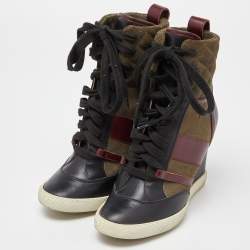 Pre Owned Chloe Tricolor Leather and Quilted Suede Wedge Sneaker Boots Size 37