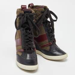Pre Owned Chloe Tricolor Leather and Quilted Suede Wedge Sneaker Boots Size 37