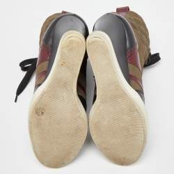 Pre Owned Chloe Tricolor Leather and Quilted Suede Wedge Sneaker Boots Size 37