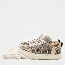 Pre Owned Chloe Beige/Black Python Embossed Leather Low Top Sneakers Size 40