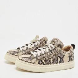 Pre Owned Chloe Beige/Black Python Embossed Leather Low Top Sneakers Size 40