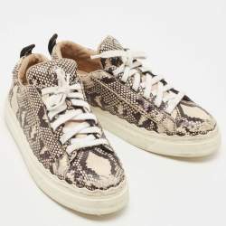 Pre Owned Chloe Beige/Black Python Embossed Leather Low Top Sneakers Size 40