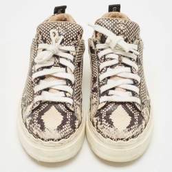 Pre Owned Chloe Beige/Black Python Embossed Leather Low Top Sneakers Size 40