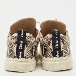 Pre Owned Chloe Beige/Black Python Embossed Leather Low Top Sneakers Size 40