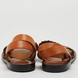 Pre Owned Chloe Brown Leather Laser Cut Ankle Strap Sandals Size 40