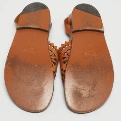 Pre Owned Chloe Brown Leather Laser Cut Ankle Strap Sandals Size 40