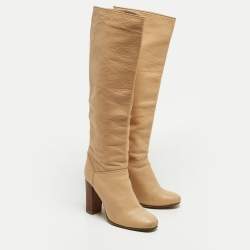 Pre Owned Chloe Beige Leather Knee Length Boots Size 38