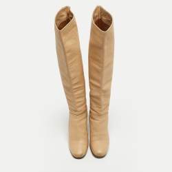 Pre Owned Chloe Beige Leather Knee Length Boots Size 38