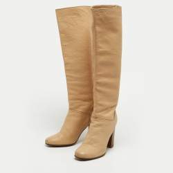 Pre Owned Chloe Beige Leather Knee Length Boots Size 38