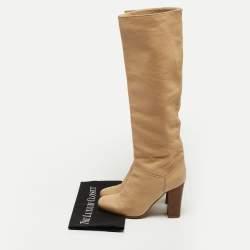 Pre Owned Chloe Beige Leather Knee Length Boots Size 38
