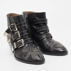 Pre Owned Chloe Black Leather Susanna Ankle Boots Size 37