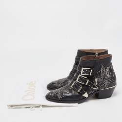 Pre Owned Chloe Black Leather Susanna Ankle Boots Size 37