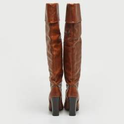 Pre Owned Chloe Brown Leather Knee Length Boots Size 38