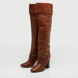 Pre Owned Chloe Brown Leather Knee Length Boots Size 38