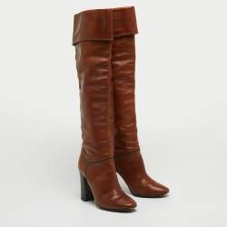Pre Owned Chloe Brown Leather Knee Length Boots Size 38