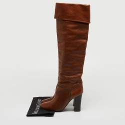 Pre Owned Chloe Brown Leather Knee Length Boots Size 38