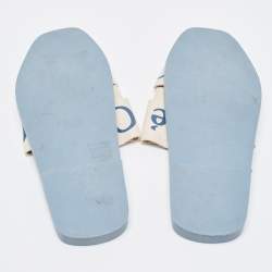 Pre Owned Chloe White/Blue Logo Canvas Woody Slides Size 37
