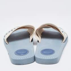 Pre Owned Chloe White/Blue Logo Canvas Woody Slides Size 37