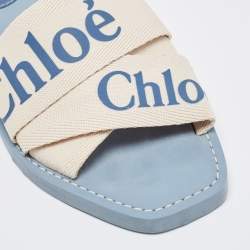 Pre Owned Chloe White/Blue Logo Canvas Woody Slides Size 37