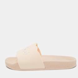 Pre Owned CHLOÉ Pink Rubber Scalloped Accent Flat Slides Size 38