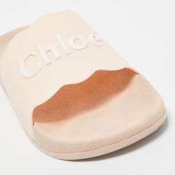 Pre Owned CHLOÉ Pink Rubber Scalloped Accent Flat Slides Size 38
