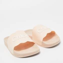 Pre Owned CHLOÉ Pink Rubber Scalloped Accent Flat Slides Size 38