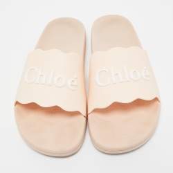 Pre Owned CHLOÉ Pink Rubber Scalloped Accent Flat Slides Size 38
