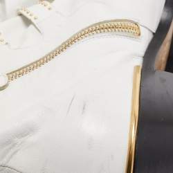 Pre Owned Chloe White Leather Cutout Studded Susanna Boots Size 40