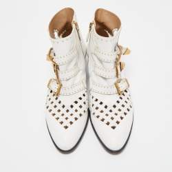 Pre Owned Chloe White Leather Cutout Studded Susanna Boots Size 40
