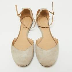 Pre Owned Chloe Grey Suede Ankle Strap Flats Size 40.5