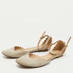 Pre Owned Chloe Grey Suede Ankle Strap Flats Size 40.5