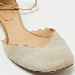 Pre Owned Chloe Grey Suede Ankle Strap Flats Size 40.5