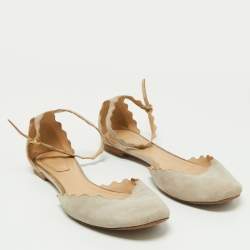 Pre Owned Chloe Grey Suede Ankle Strap Flats Size 40.5