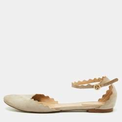 Pre Owned Chloe Grey Suede Ankle Strap Flats Size 40.5