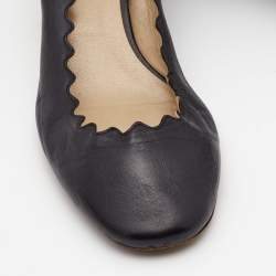 Pre Owned Chloe Black Leather Laurena Scalloped  Pumps Size 39.5