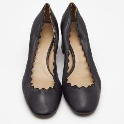 Pre Owned Chloe Black Leather Laurena Scalloped  Pumps Size 39.5