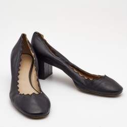 Pre Owned Chloe Black Leather Laurena Scalloped  Pumps Size 39.5