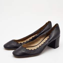 Pre Owned Chloe Black Leather Laurena Scalloped  Pumps Size 39.5