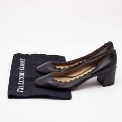 Pre Owned Chloe Black Leather Laurena Scalloped  Pumps Size 39.5