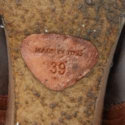 Pre Owned Chloe Brown Leather and Knit Fabric Wedge Ankle Boots Size 39