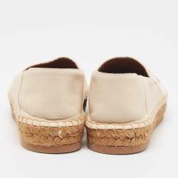 Pre Owned Chloe Cream Leather and Logo Canvas Woody Espadrille Flats Size 37