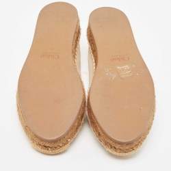 Pre Owned Chloe Cream Leather and Logo Canvas Woody Espadrille Flats Size 37