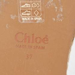 Pre Owned Chloe Cream Leather and Logo Canvas Woody Espadrille Flats Size 37